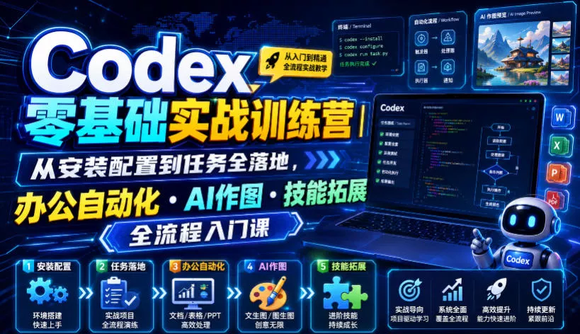 Codex零基础实战训练营|从安装配置到任务全落地,办公自动化・AI作图・技能拓展全流程入门课-奇点库