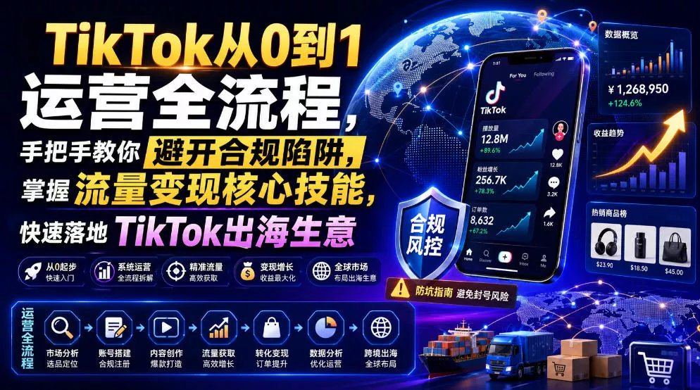 TikTok从0到1运营全流程，手把手教你避开合规陷阱，掌握流量变现核心技能，快速落地TikTok出海生意(更新7月)-奇点库