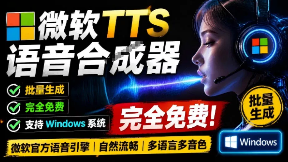 微软TTS免费语音配音生成器，完全免费，支持多语音、多音色选择，Windows系统专用TTS语音合成器-奇点库
