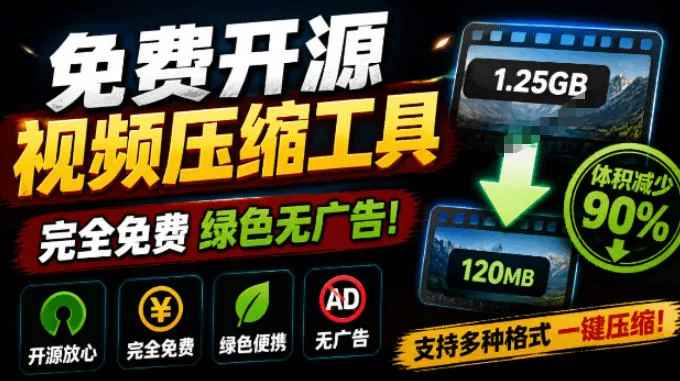 Github开源视频压缩瘦身工具，轻松压缩90%，并保持画质清晰，完全免费绿色无广告！VideoSlim-奇点库
