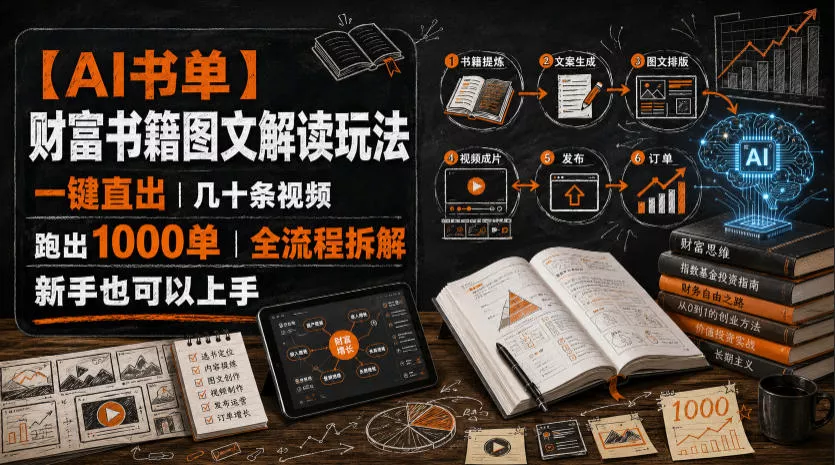 【AI书单】财富书籍图文解读玩法,一键直出,几十条视频,跑出1000单,全流程拆解,新手也可以上手-奇点库