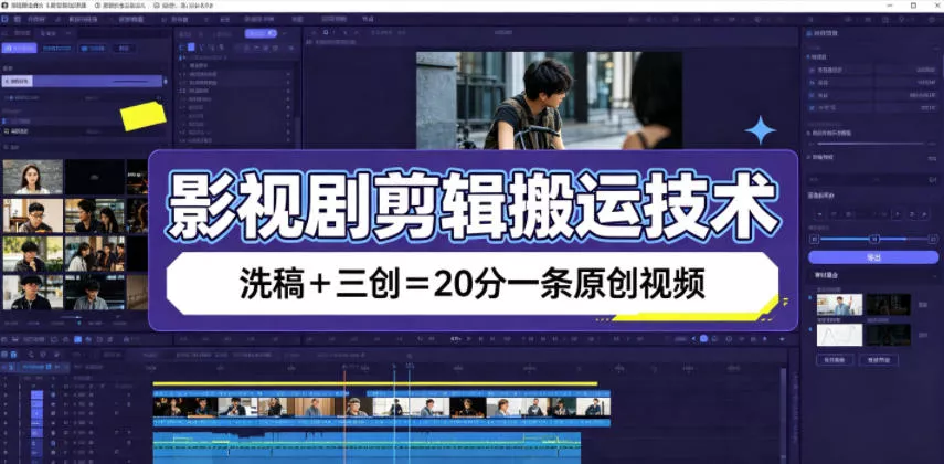 影视剧剪辑搬运技术,洗稿+三创=20分一条原创视频-奇点库