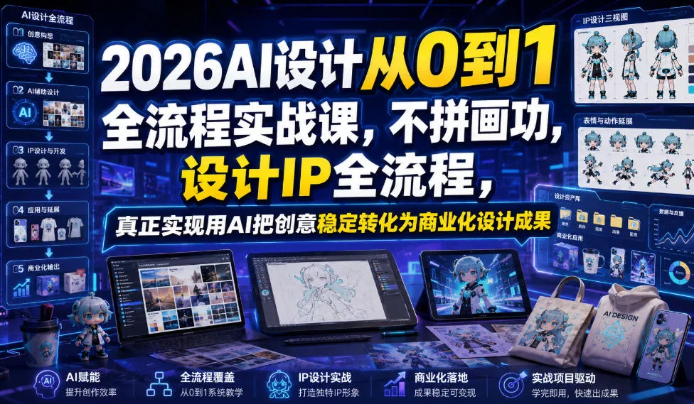 2026AI设计从0到1全流程实战课,不拼画功,设计IP全流程,真正实现用AI把创意稳定转化为商业化设计成果-奇点库