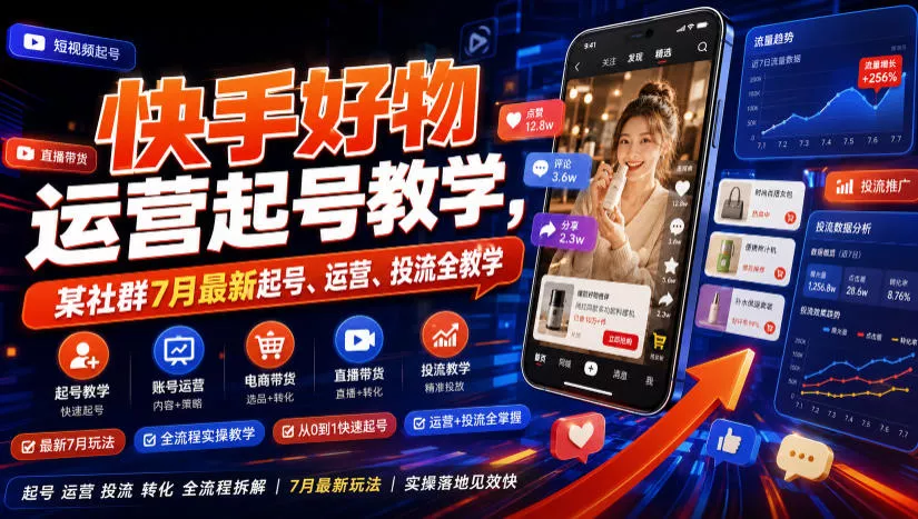 快手好物运营起号教学,某社群7月最新起号、运营、投流全教学-奇点库