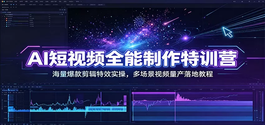 AI短视频全能制作特训营：海量爆款剪辑特效实操，多场景视频量产落地教程-奇点库