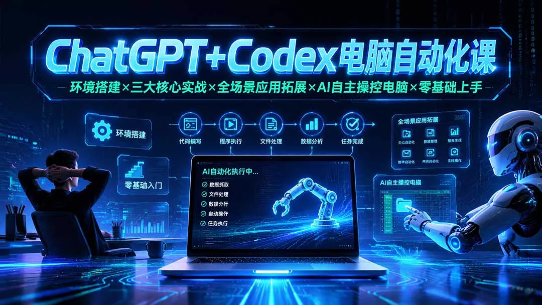 ChatGPT+Codex电脑自动化课：环境搭建×三大核心实战×全场景应用拓展×AI自主操控电脑×零基础上手-奇点库