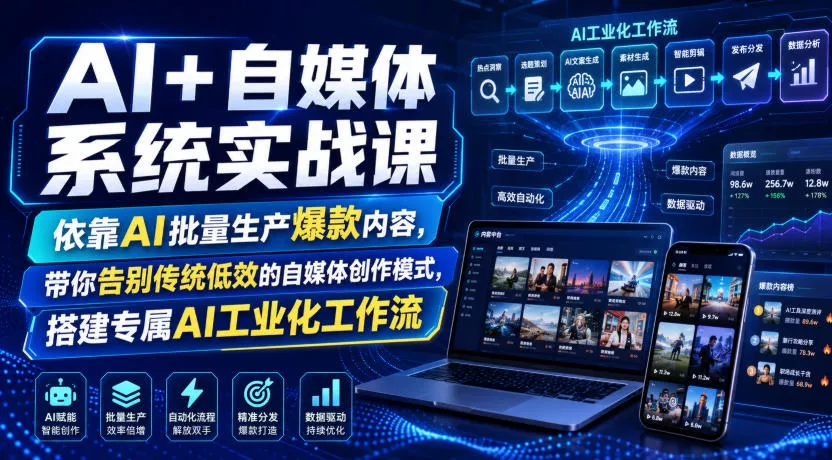 AI+自媒体系统实战课，依靠AI批量生产爆款内容，带你告别传统低效的自媒体创作模式，搭建专属AI工业化工作流-奇点库