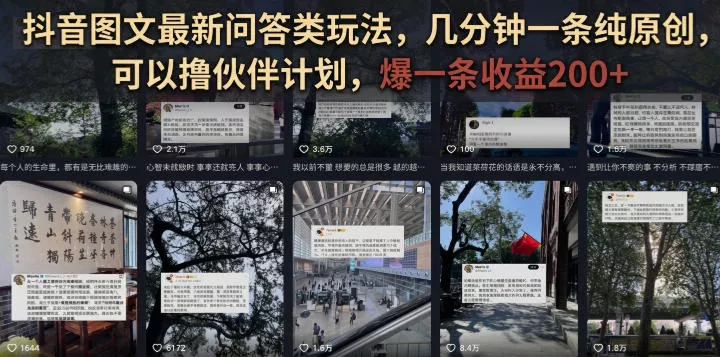 抖音图文最新问答类玩法,几分钟一条纯原创,可以撸伙伴计划,爆一条收益200+-奇点库