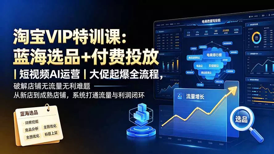 淘宝VIP特训课-更新:蓝海选品+付费投放|短视频AI运营|大促起爆全流程,破解店铺无流量无利润难题-奇点库