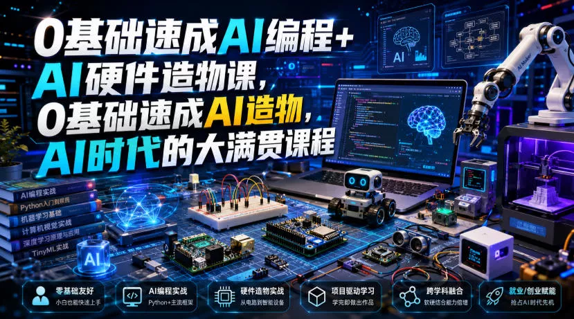 0基础速成AI编程+AI硬件造物课，0基础速成AI造物，AI时代的大满贯课程-奇点库
