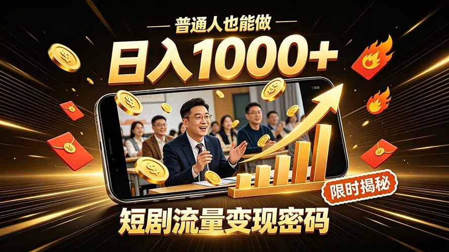 一部手机做短剧分发，不用真人出镜、不用拍摄剧本，快手流量变现日赚千元-奇点库