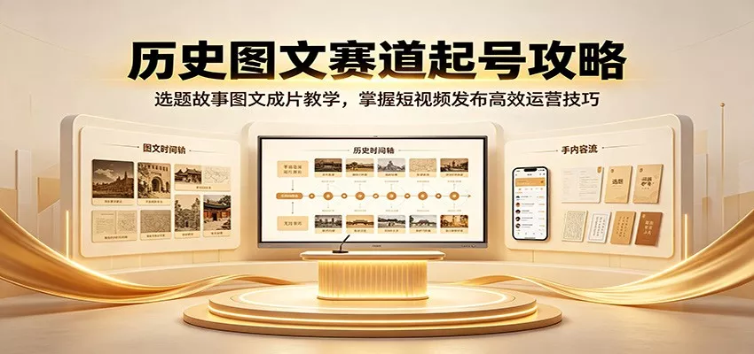 历史图文赛道起号攻略：选题故事图文成片教学，掌握短视频发布高效运营技巧-奇点库