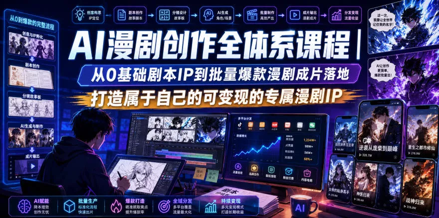 AI漫剧创作全体系课程｜从0基础剧本IP到批量爆款漫剧成片落地，打造属于自己的可变现的专属漫剧IP-奇点库