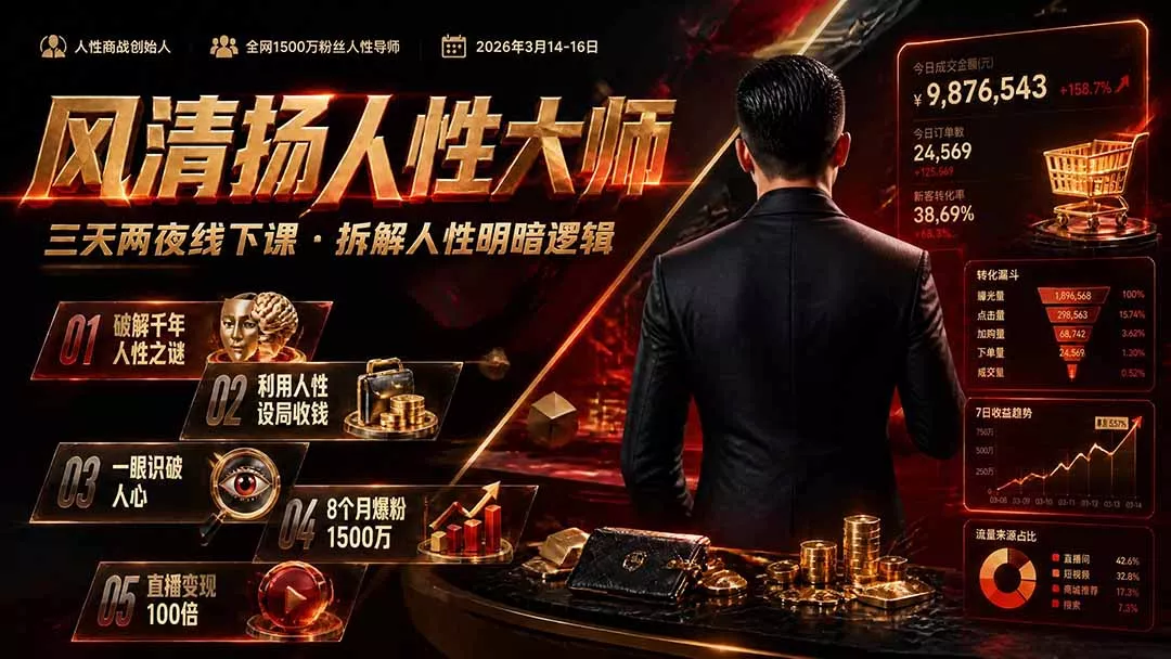 风清扬人性大师-三天两夜3月14-16线下课2026年｜拆解人性明暗逻辑，识人避坑，千万粉涨粉+直播百倍变现实战教学-奇点库