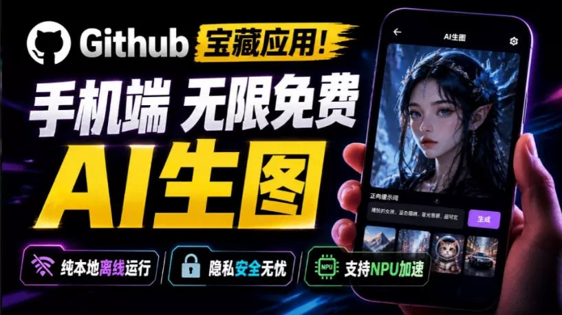 Github宝藏应用！手机端无限免费AI生图，纯本地离线运行，支持NPU加速斩获3.1k stars，local-dream-奇点库