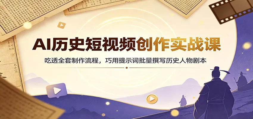 AI历史短视频创作实战课：吃透全套制作流程，巧用提示词批量撰写历史人物剧本-奇点库