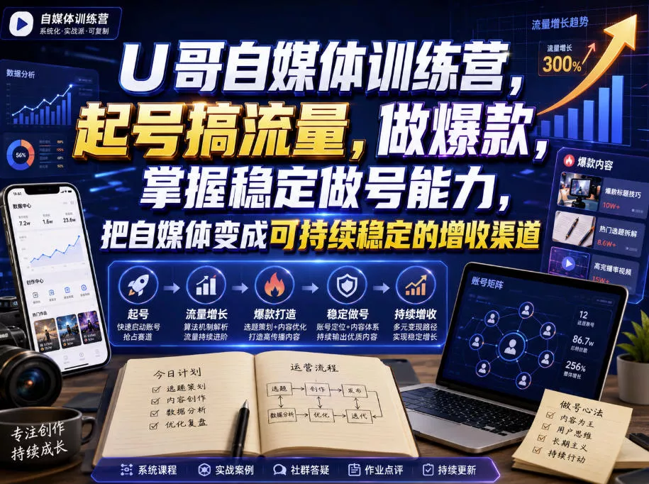 U哥自媒体训练营，起号搞流量，做爆款，掌握稳定做号能力，把自媒体变成可持续稳定的增收渠道-奇点库