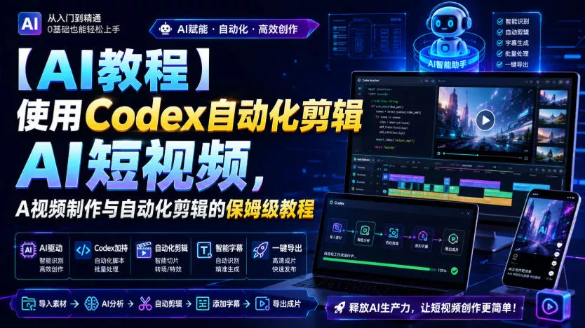 【AI教程】使用Codex自动化剪辑AI短视频，AI视频制作与自动化剪辑的保姆级教程-奇点库