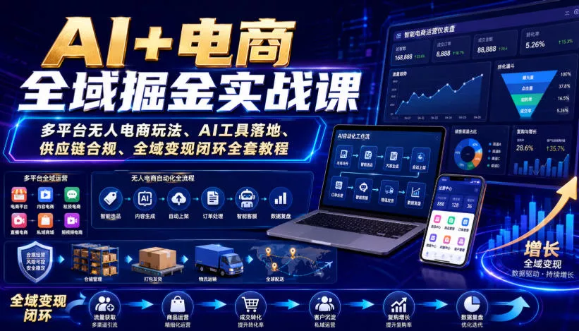 AI+电商全域掘金实战课｜多平台无人电商玩法、AI工具落地、供应链合规、全域变现闭环全套教程-奇点库