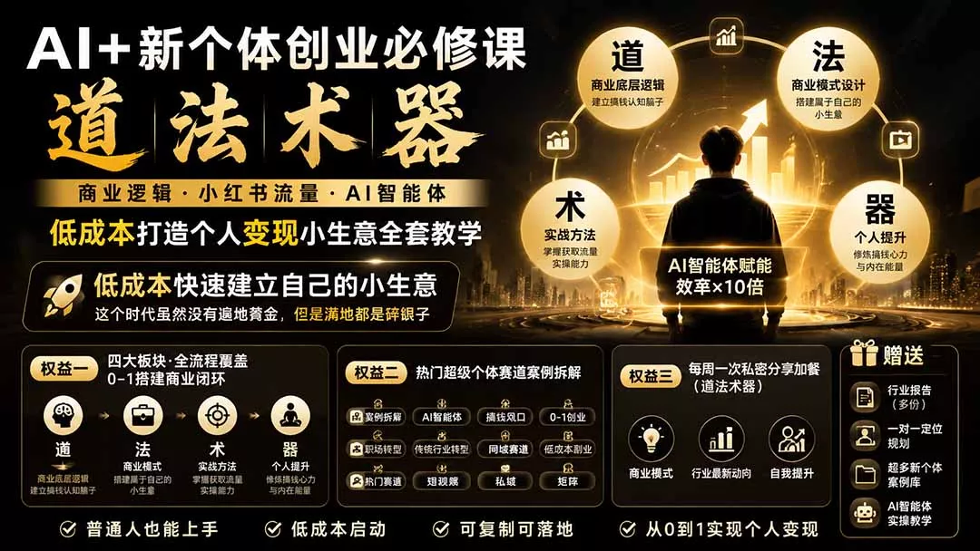 AI+新个体创业必修课｜道法术器｜商业逻辑·小红书流量·AI智能体｜低成本打造个人变现小生意全套教学-奇点库
