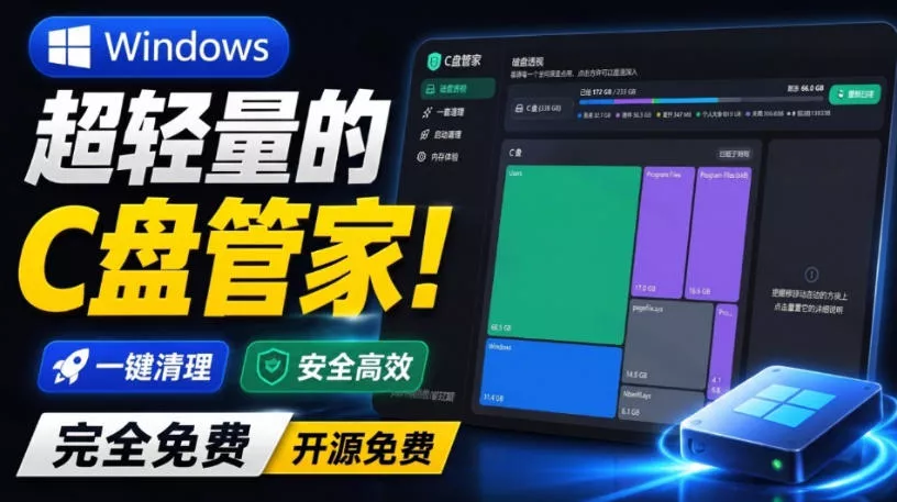 Windows超轻量的C盘管家！超级有特点，支持磁盘分析及清理提醒，2M大小体积，完全免费C盘管家-奇点库