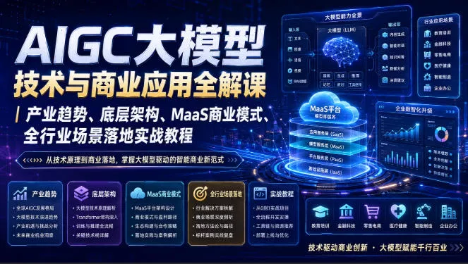 AIGC大模型技术与商业应用全解课｜产业趋势、底层架构、MaaS商业模式、全行业场景落地实战教程-奇点库