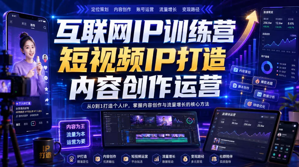 互联网IP训练营，短视频IP打造，内容创作运营-奇点库