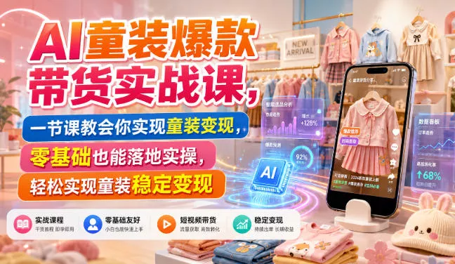 AI童装爆款带货实战课，一节课教会你实现童装变现，零基础也能落地实操-奇点库