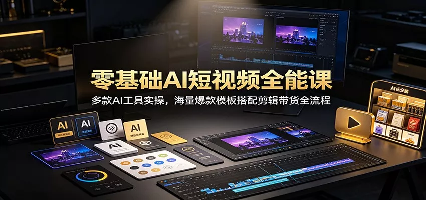 零基础AI短视频全能课：多款AI工具实操，海量爆款模板搭配剪辑带货全流程-奇点库