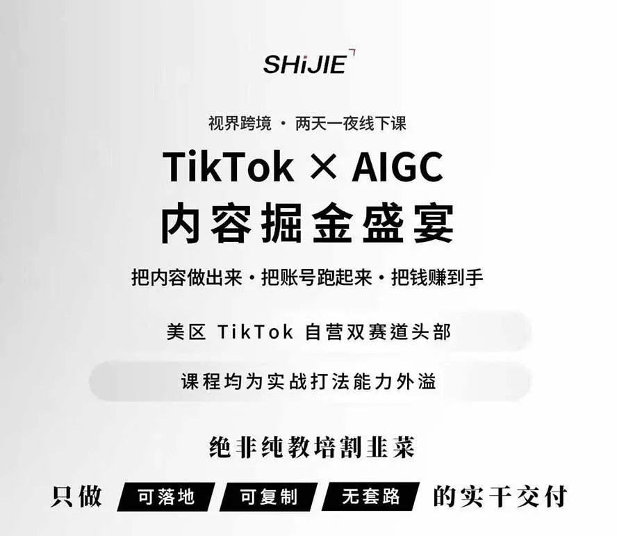 图片[1]-AIGC×TikTok美区短视频带货线下课；两天一夜完整回放，12小时高清视频收录头部操盘手全流程教学-奇点库
