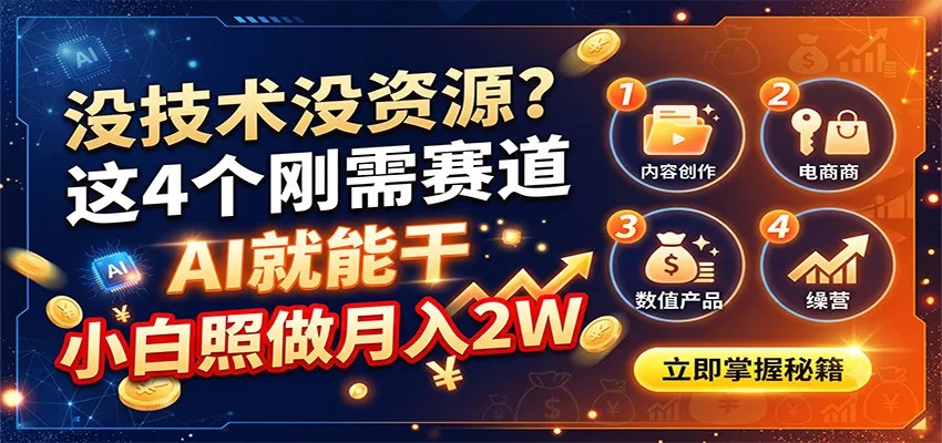 没技术没资源？这4个刚需赛道，AI就能干，小白照做月入2W-奇点库