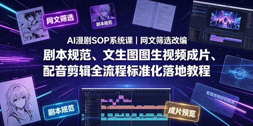 AI漫剧SOP系统课｜网文筛选改编、剧本规范、文生图图生视频成片、配音剪辑全流程标准化落地教程(更新0810)-奇点库