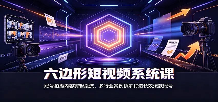 六边形短视频系统课：账号拍摄内容剪辑投流，多行业案例拆解打造长效爆款账号-奇点库