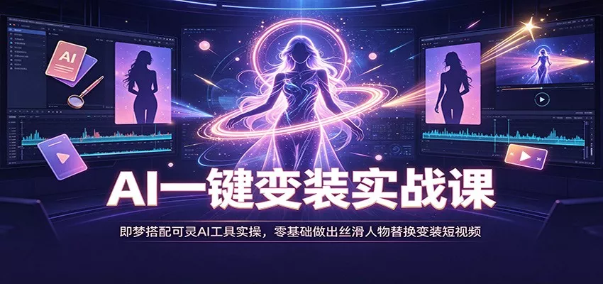 AI一键变装实战课：即梦搭配可灵AI工具实操，零基础做出丝滑人物替换变装短视频-奇点库