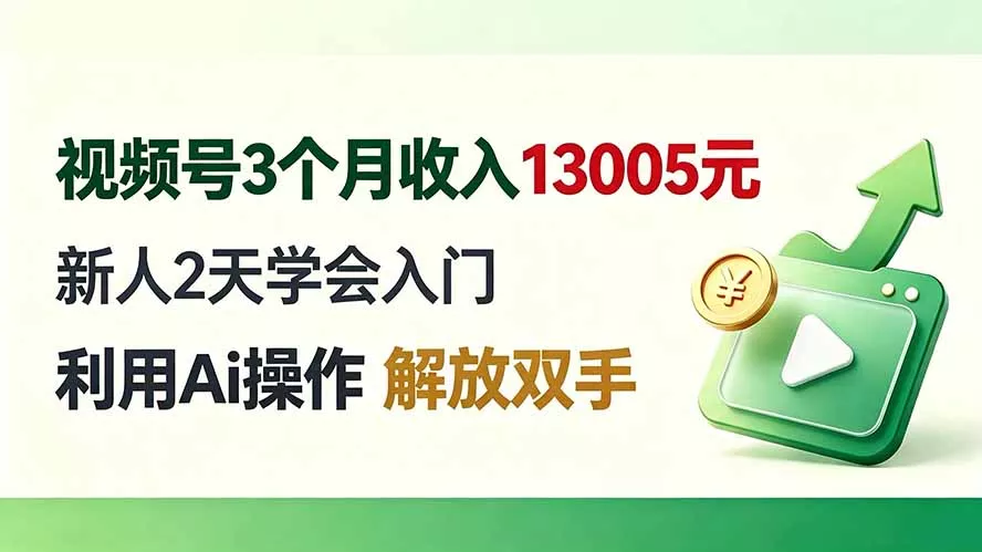 视频号3个月收入13005元， 新人2天学会入门， 利用Ai操作 解放双手！-奇点库