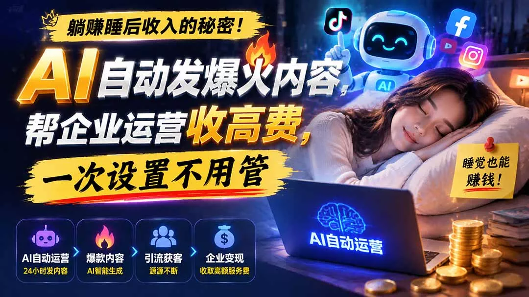 躺赚睡后收入的秘密！AI 自动发爆火内容，帮企业运营收高费，一次设置不用管【原创双语字幕】-奇点库