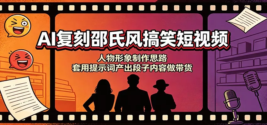 AI复刻邵氏风搞笑短视频：人物形象制作思路，套用提示词产出段子内容做带货-奇点库