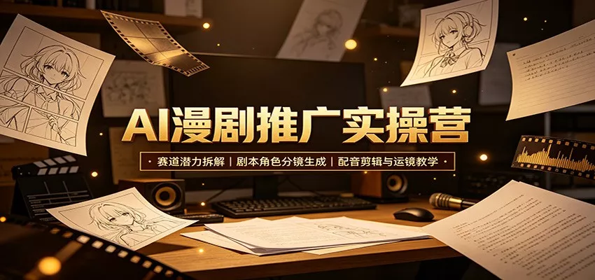 AI漫剧推广实操营：赛道潜力拆解，剧本角色分镜生成，配音剪辑与运镜教学-奇点库