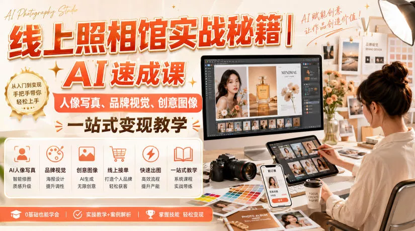 线上照相馆实战秘籍|AI速成课,人像写真、品牌视觉、创意图像一站式变现教学