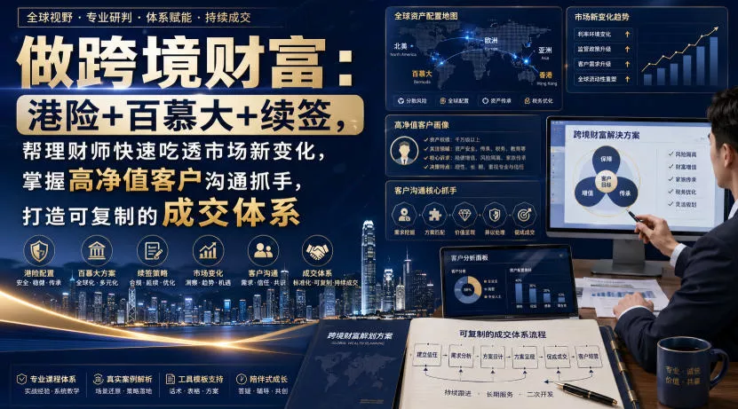 做跨境财富：港险+百慕大+续签，帮理财师快速吃透市场新变化，掌握高净值客户沟通抓手，打造可复制的成交体系-奇点库