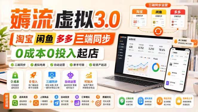 绅白不白·薅流虚拟3.0丨淘宝闲鱼多多三端同步丨0成本0投入起店-奇点库
