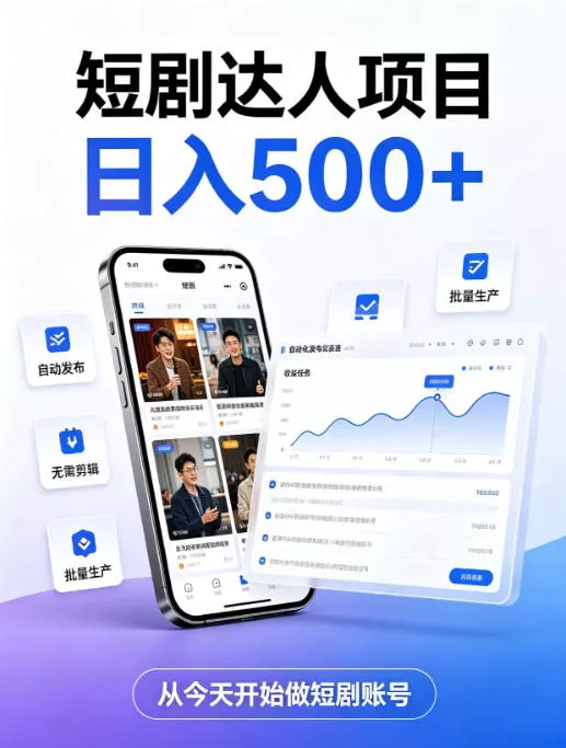 短剧达人项目，日入500+，普通人的创业计划，低门槛开启线上副业新机遇【揭秘】-奇点库