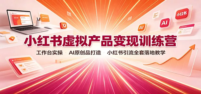 小红书虚拟产品变现训练营：工作台实操，AI原创品打造，小红书引流全套落地教学-奇点库