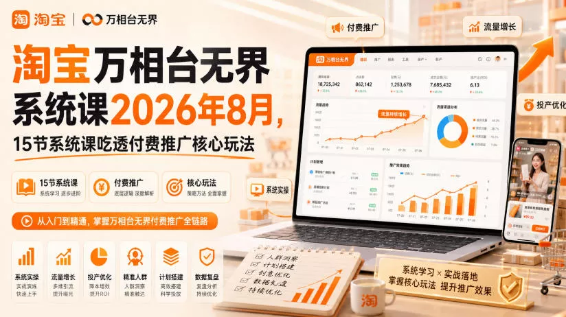 淘宝万相台无界系统课2026年8月，15节系统课吃透付费推广核心玩法-奇点库