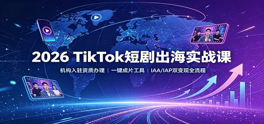 2026 TikTok短剧出海实战课：机构入驻资质办理，一键成片工具，IAA/IAP双变现全流程-奇点库