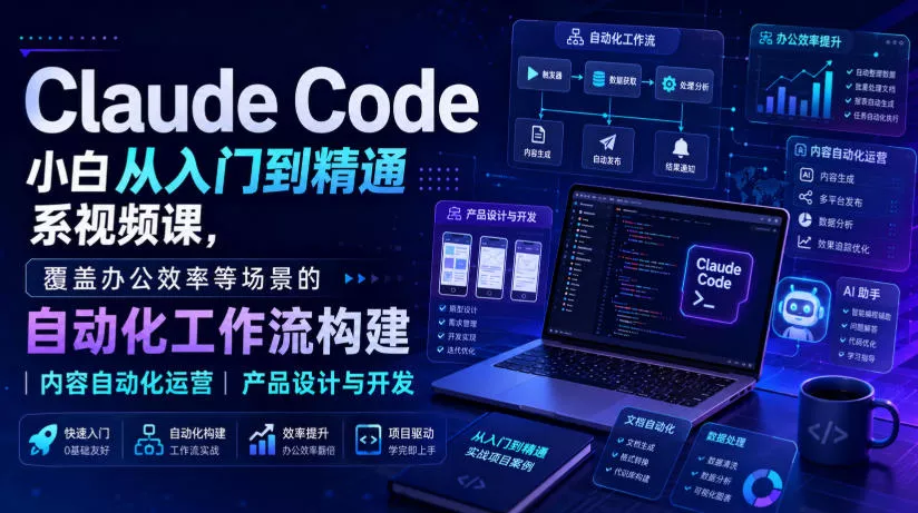 Claude Code小白从入门到精通系视频课，覆盖办公效率等场景的自动化工作流构建|内容自动化运营|产品设计与开发-奇点库