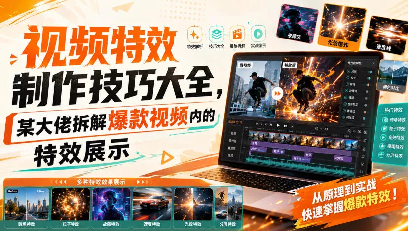 视频特效制作技巧大全，某大佬拆解爆款视频内的特效展示-奇点库