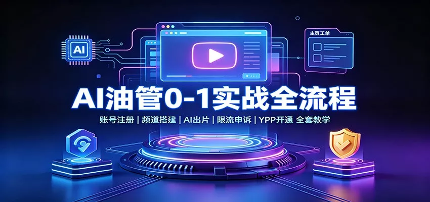 AI油管0-1实战：账号注册频道搭建，AI出片，限流申诉，YPP开通全套教学-奇点库