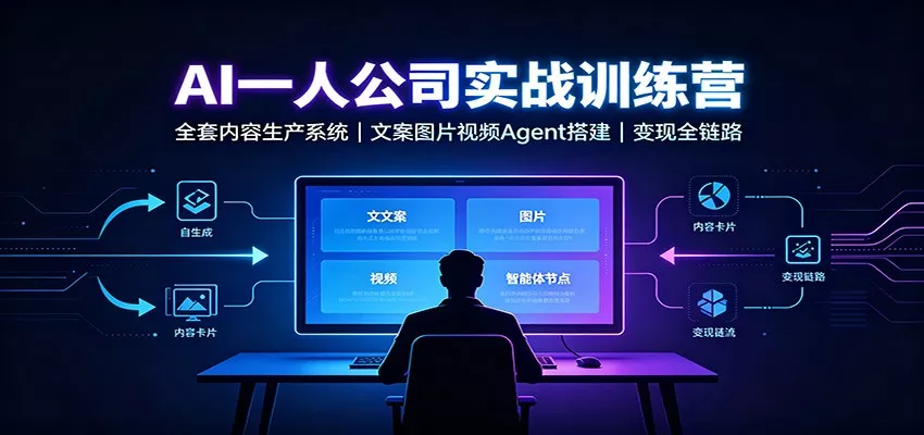 AI创作一人公司实战训练营：全套内容生产系统，文案图片视频Agent搭建变现全链路-奇点库