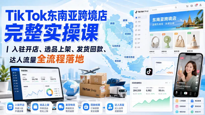 TikTok东南亚跨境店完整实操课｜入驻开店、选品上架、发货回款、达人流量全流程落地-奇点库